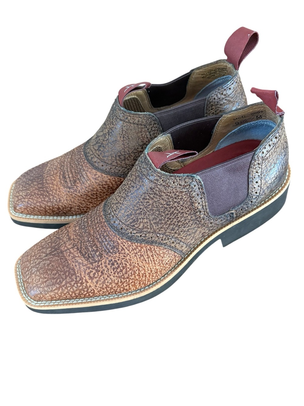 Twisted X Men’s Cow Dog Leather Slip On Low Boots Distressed Brown Sz 9.5